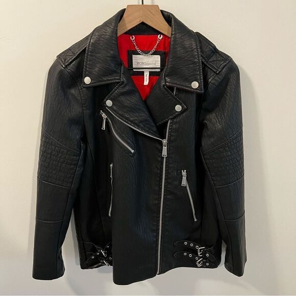 BCBGeneration Long Faux Leather Asymmetrical Zip Moto Jacket | Size S - Picture 4 of 11